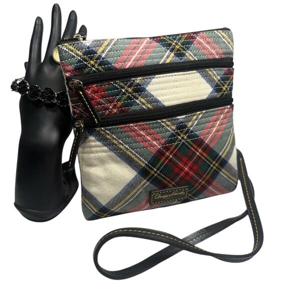 Dooney & Bourke Purse Plaid Crossbody Bag Tartan Check Triple Zip Pockets EUC - Picture 1 of 11